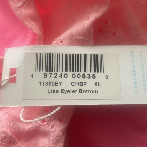 Frankie’s pink eyelet Lisa bikini bottom. XL. 82 % nylon 18% spandex NWT. - Picture 3 of 8
